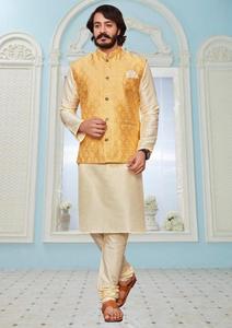Vêtements de fête traditionnels indiens en soie lourde avec intérieur en kurta avec pyjama et veste koti pour hommes Tarif de gros par exportation - Product Image 3
