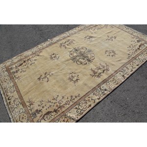 Classic Beige <b>Brown</b> 5.5 X 9.3 ft Eco Friendly Medium Pile Vintage Turkish Rug Large Area <b>Wool</b> Patchwork Design Hallway Bedroom - Product Image 4