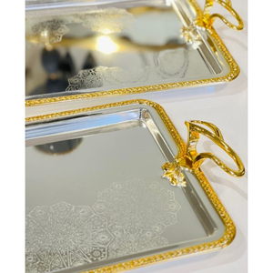 เครื่องครัวตกแต่งบ้านโลหะถาดเสิร์ฟอาหารรอบคลาสสิกขนมหวานจอแสดงผลกลางตารางในราคาที่น่าสนใจ - Product Image 6