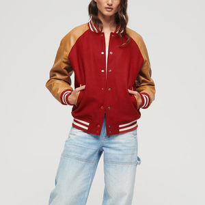 Nueva moda 2025 chaquetas de manga larga de cuero para mujer, venta al por mayor, chaquetas con letras de béisbol para mujer, chaquetas universitarias de Material de lana - Product Image 3