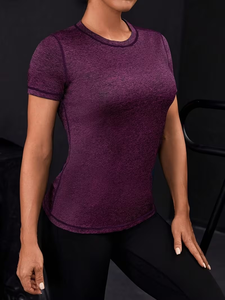 Camiseta Elegante Casual para Mujer, Cuello Redondo, Tejido de Punto con Mezcla de Spandex, Color Sólido, Corte Ajustado, Transpirable, para Verano, Bangladesh - Product Image 5
