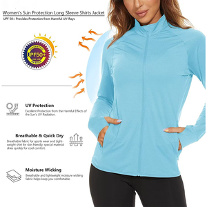 <b>Women's</b> Athletic Lightweight Long Sleeve Full <b>Zip</b> Hoodie Out-Look Sun Protection Hiking <b>Jacket</b> with Front Logo Print - Product Image 3