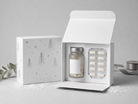 Boîte cadeau personnalisée de Noël blanche gaufrée avec insert en mousse, design minimaliste pour flacon de vitamines