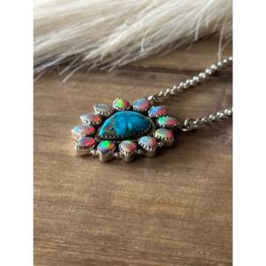 Southwest Handmade Multi Stone Sterling Silver Flower Cluster Necklace Bezel <b>Set</b> - Product Image 4