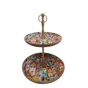 Soporte de pastel redondo de madera y metal con acabado natural para fiestas en casa para decoraciones de bodas y cumpleaños Color negro - Product Image 4