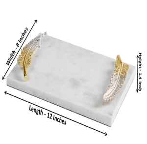 ถาดหินอ่อนสีขาวทันสมัยสั่งทำพิเศษ พร้อมหูจับรูปใบไม้สุดหรู ตกแต่งด้วยทองและเงิน  ผู้ขายออนไลน์สำหรับเทศกาลรอมฎอน - Product Image 3