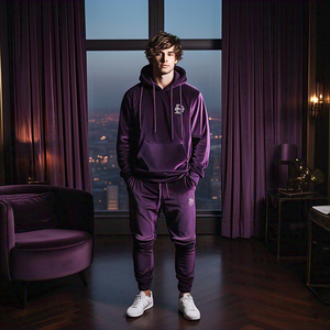 Chándales de terciopelo con cremallera para hombre, conjunto de pantalones de chándal con capucha y cremallera personalizado, chándal de terciopelo negro blanco gris para hombre - Product Image 3