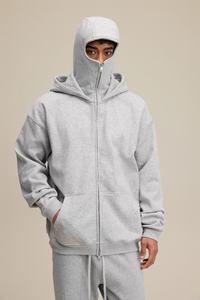 High Quality <b>Men</b> <b>Plain</b> Blank Unisex Heavyweight Gray <b>Black</b> Wholesale <b>Men's</b> Zip up Balaclava Sweatshirts <b>Hoodies</b> Manufacturer - Product Image 3