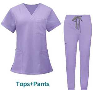 Uniforme de gommage pour femmes, col en V, panneau en tricot, uniforme d'infirmière, lot de stock en vente complète, ensembles de gommage médical disponibles en gros - Product Image 1