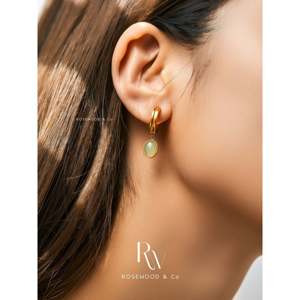 Orecchini a Cerchio in Giada Verde Avventurina, Pendenti Ovali Placcati Oro 18K, Anelli Geometrici alla Moda - Product Image 4