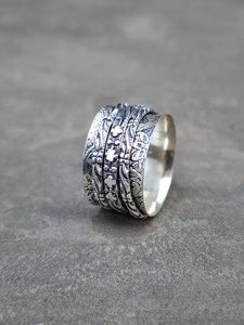 925 Sterling Silver <b>Spinner</b> Ring <b>Fidget</b> Anxiety Ring for Stress Relief Meditation Ring for Women Handmade Worry Band Mothers Day - Product Image 2