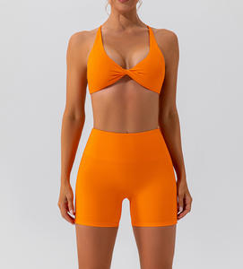 OEM Nuevo Activewear Mujeres Gym set Un hombro Sujetador de manga larga 4PCs Yoga Sets Cross V Belt Pants Shorts Leggings Gym Fitness Sets - Product Image 6