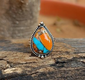 Bague Turquoise Huître Naturelle Faite à la Main en Argent Sterling 925 Bijoux Turquoise Cuivre - Product Image 5
