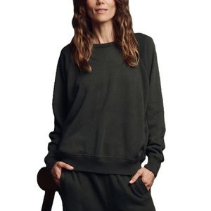 Vente directe d'usine Sweat-shirt pour femme en coton 100% uni Col rond Manches longues Polaire avec broderie de logo personnalisée - Product Image 1