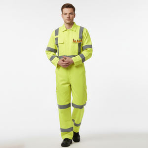 Custom Polyester Fire Retardant Yellow Fluorescent Safety Reflective <b>LED</b> Flash Waterproof Hi Vis Class 2 Men's Overall Coverall - Product Image 1
