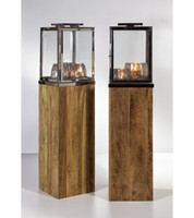 Support de lanterne de bougie de pilier carré fait à la main de Noël de conception luxueuse avec la base en bois faite de bois et de métal