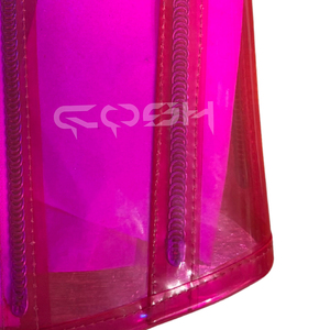 Corset tendance rose néon transparent en PVC avec baleines en acier et fermeture éclair argentée pour la mode et les tenues de club - Product Image 5