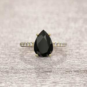 Alta calidad 2 quilates negro pera moissanita Compromiso 14K anillo de oro 4 puntas Micro pavé diseño boda joyería proveedor a granel - Product Image 5