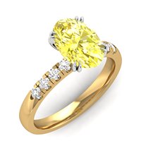 Bague en diamant ovale 3.00 carats certifiée IGI couleur jaune fantaisie VVS2 Clarity Lab Grown avec accents de diamants en or jaune 18 carats