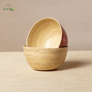 Bols à salade et de service en bambou naturel écologique, jetables, faits à la main, légers, non toxiques, design classique pour la maison et les fêtes - Product Image 2