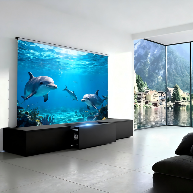 PerfecTisan 100 Inch Black Ultra Short Throw All-in-one Laser TV Cabinet with CBSP Ultra-Short Throw Floor-rising Screen