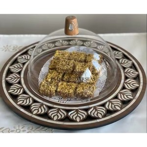 Plato para servir chocolate y dulces de forma redonda hecho de madera de acacia de calidad superior con cubierta de cúpula de vidrio a un precio impresionante - Product Image 3