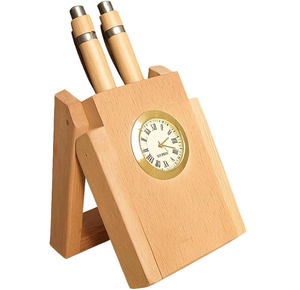 Support à stylos élégant en bois avec horloge, articles décoratifs, organisateur de bureau, porte-stylos avec horloge pour bureau et chambre - Product Image 1