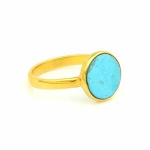 Meilleure vente bague fine unisexe-tendance en plaqué or 18 carats rhodié 12mm pierre précieuse naturelle Arizona Turquoise bijoux en forme de pièce de monnaie pour femmes - Product Image 5