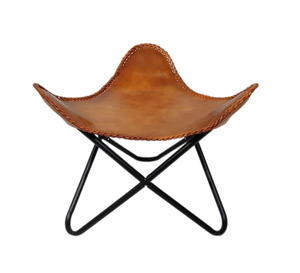 Silla de cuero Vintage hecha a mano con eslinga de mariposa, marco de hierro recubierto de polvo, ocio cómodo para uso en interiores y exteriores para dormitorio - Product Image 6