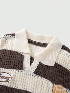 Suéter Polo Casual Holgado para Hombre con Logotipo Bordado Personalizado de Alta Calidad, Diseño a Rayas, Estilo Urbano - Product Image 4