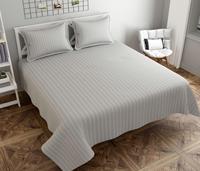 Parure de Lit d'Hôtel Luxe 300 Fils Blanc Drap Plat Housse de Couette Taie d'Oreiller Rayée 100% Coton Tailles Queen King