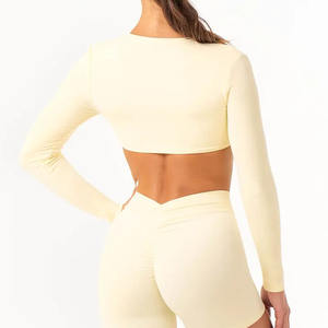 เสื้อครอปแขนยาวลายเลมอนดร็อปสำหรับผู้หญิงเสื้อครอปฟิตเนสออกกำลังกายเนื้อนิ่มยืดหยุ่นระบายอากาศได้ดี - Product Image 2