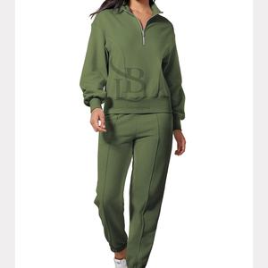 Nueva llegada de las mujeres de 2 piezas de chándal trajes de media cremallera pulóver sudadera Joggers conjunto a juego chándales precio barato - Product Image 6