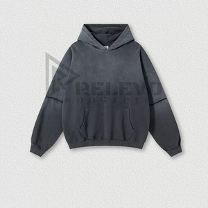 Nouveau sweat à capuche pour homme coupe classique à manches longues avec poches, effet délavé, style streetwear, en molleton 100% coton, collection printemps, lot de 2 - Product Image 4