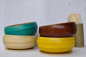 Ensemble de vaisselle à prix réduit Bol et cuillère en bambou jaune Assiette et bol en bambou filé Batterie de cuisine - Product Image 5