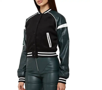 Nouvelle Collection Hiver/Automne 2023 : Veste Courte Style Universitaire en Laine, Streetwear, Broderie, Lettres Appliquées, Bordures Rayées, Chaînes Décoratives, Spandex