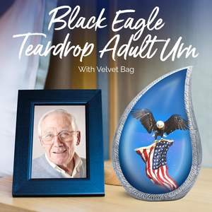Black Eagle <b>Urn</b> for Human Ashes Adult - Teardrop for Ashes with Bag - American Flag <b>Urn</b> - <b>Large</b> Cremation <b>Urn</b> - Handcrafted - Product Image 2