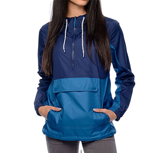 Top Quality New Arrival Wholesale Custom Women Nylon Hooded <b>Pullover</b> Blank Windbreaker <b>Jacket</b> With Front Pocket - Product Image 6