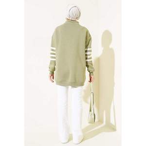 Sweat à capuche à trois fils imprimé à rayures vert amande pour femmes Taille XS Col brodé - Product Image 3