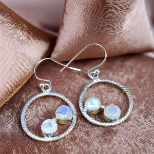 Rainbow Moonstone 925 Sterling Silver Moonstone Smooth Faceted Round Cut White Gemstone Jewelry June Birthstone Pendientes Joyería - Product Image 1