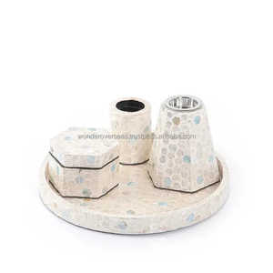 Luxury Arabian Handcrafted Mother of Pearl Mubkhar Set with Wood Tray <b>Handles</b> and Burner Box Newest Design From India - Product Image 5