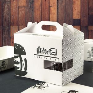 กล่องกระดาษแข็งรีไซเคิล Happy Food พร้อมหูหิ้ว ขนาด 20x15x15 ซม. สีขาว/ฮาวานา-เคลือบด้านแบบส่วนตัว - Product Image 3