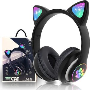AKS28 Macaron Cat Ear Auriculares inalámbricos para niños LED Cambio de color BT Auriculares deportivos impermeables Dynamic FM <span class=keywords><strong>TF</strong></span> Teléfono móvil - Product Image 1