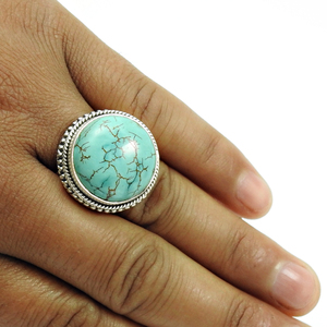 แหวนพลอยเทอร์ควอยซ์สไตล์วินเทจที่ออกแบบได้ตามต้องการ925สเตอร์ลิงเงินแฟชั่นผู้หญิงเครื่องประดับแฟชั่นสไตล์โบฮีเมียนแฮนด์เมด - Product Image 3