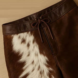 Latest Fashion High Quality Custom Made Cowhide <b>Short</b> Best Design Solid Color Comfortable Waterproof Stylish Leather <b>Shorts</b> - Product Image 3