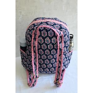 Handmade Lightweight Indian Quilted <b>Mini</b> <b>Backpack</b> Boho Style Floral Hand Block Print Zipper Bag for School & Travel Unisex - Product Image 5