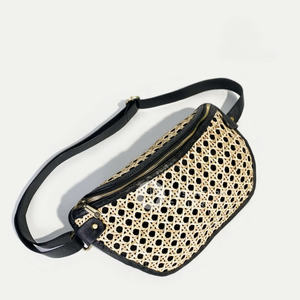 Nusantara fait à la main Willie rotin poignet sac toile doublé tissé bandoulière fourre-tout fermeture éclair plage dame plage fermeture éclair sac sangle doublure - Product Image 4