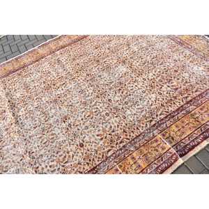 7.3x9.8 ft Vintage Oversize Rug, <b>Brown</b> Red Turkish Oriental <b>Wool</b> Rug - Product Image 5