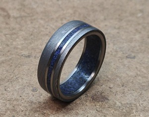 Anillo de Compromiso y Matrimonio para Hombre, Elegante, con Hoja de Acero de Damasco, Incrustaciones de Lapislázuli, Personalizable, Cuchillos de Novio, DIY, OEM, Alta Calidad - Product Image 3
