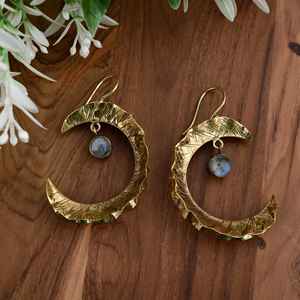 handmade moon <b>earring</b> with unique moon stone, multiple unique way drop <b>earring</b>, Unique Laser-Cut beautiful gift for her. - Product Image 1